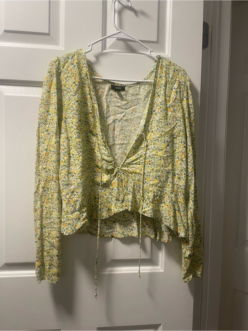 AFRM Yellow Floral Tie-Front Blouse